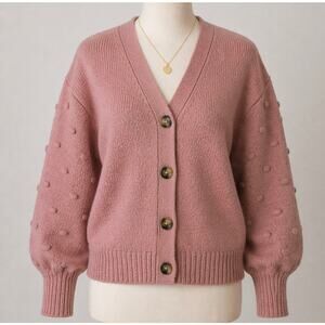 Mauve Cropped Cardigan Size L Tortoise Shell Balloon Sleeves Layers Spring EUC